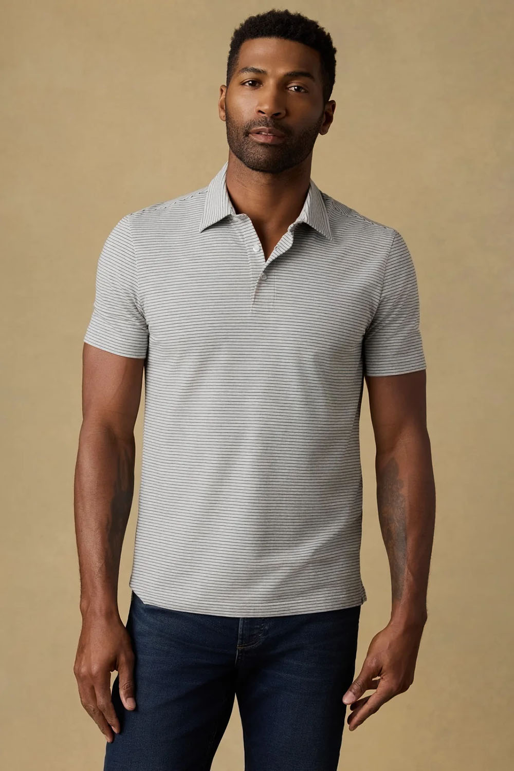 faherty ss movement polo dark cloud stripe front