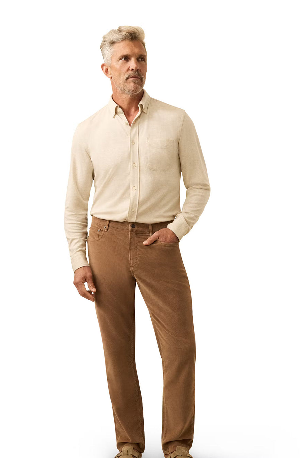 faherty stretch terry cord 5 pkt pant maple brown