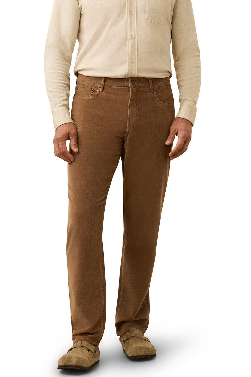 faherty stretch terry cord 5 pkt pant maple brown front