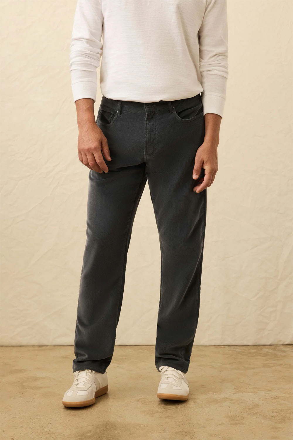 faherty stretch terry cord 5 pocket pant steel river front