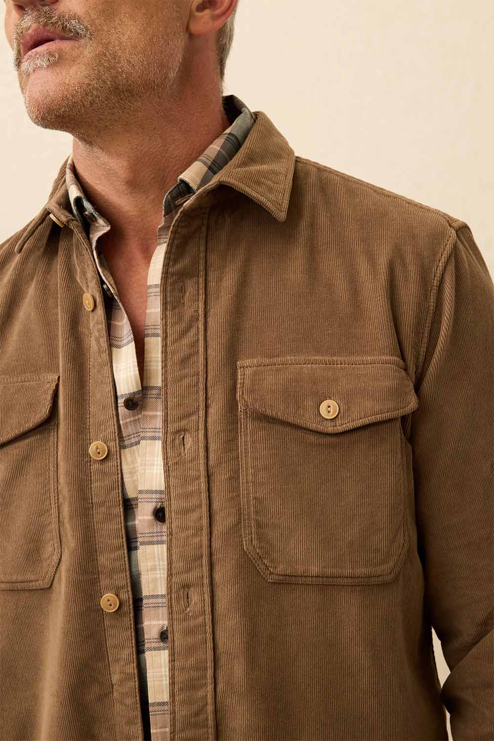 faherty stretch terry cord workshirt timber detail