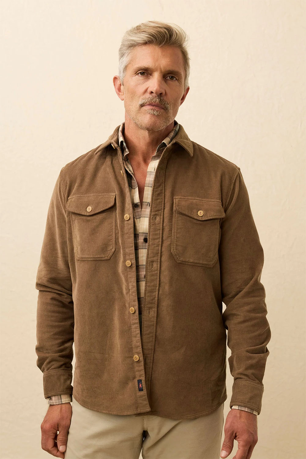 faherty stretch terry cord workshirt timber front