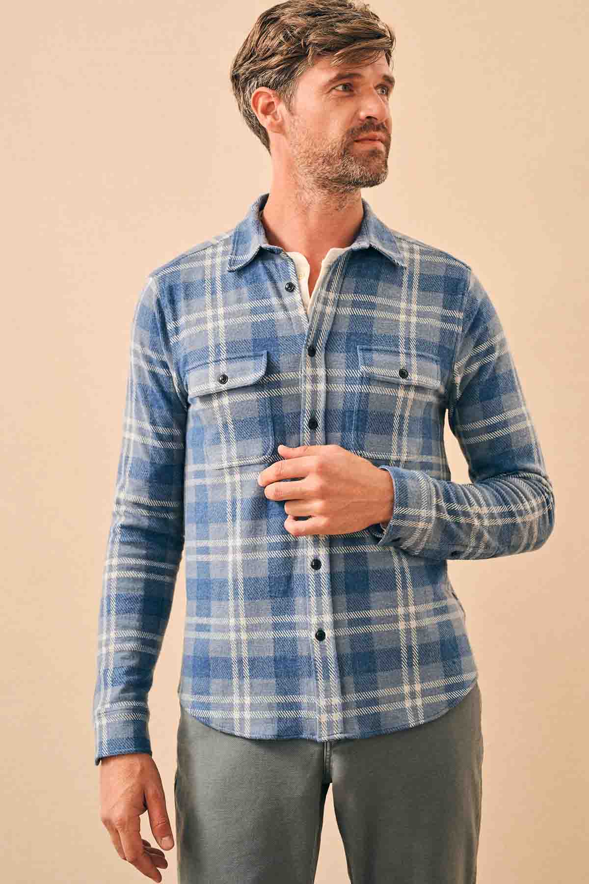 Faherty - Legend Sweater Shirt - Vintage Blue Plaid - Front