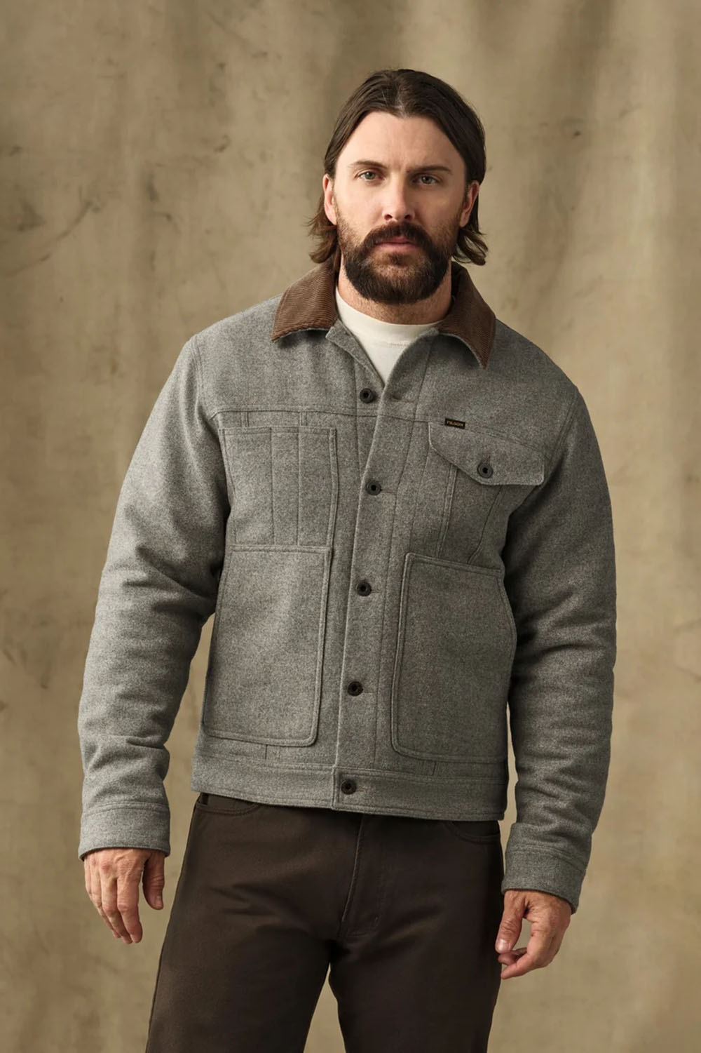 Filson - Spokane Insulated Short Cruiser - Vintage Heather Gray - Model Front Open
