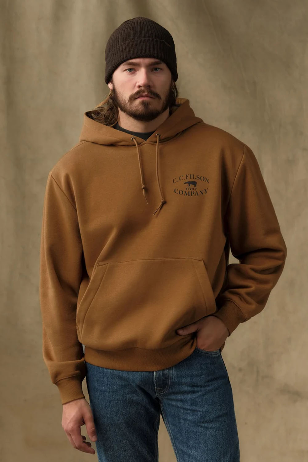 Filson - Stencil Graphic Hoodie - Whiskey - Model Front