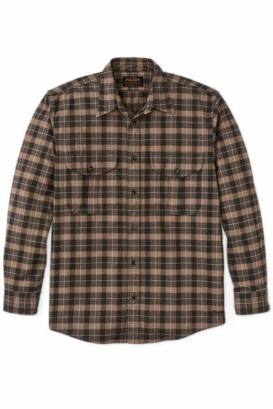 filson alaskan guide shirt light brown peat multi plaid front