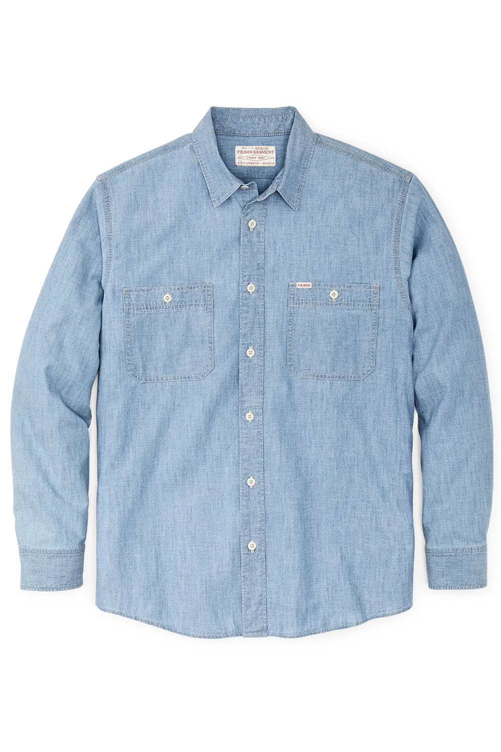 filson chambray cpo shirt light indigo flatlay