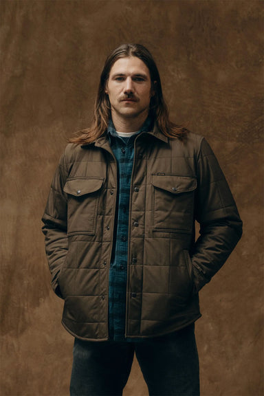 filson cover cloth quilted jac shirt slate black front