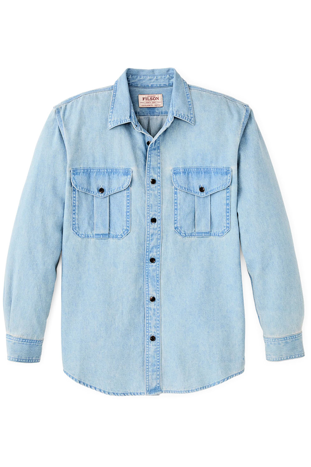 filson denim guide shirt light indigo flatlay