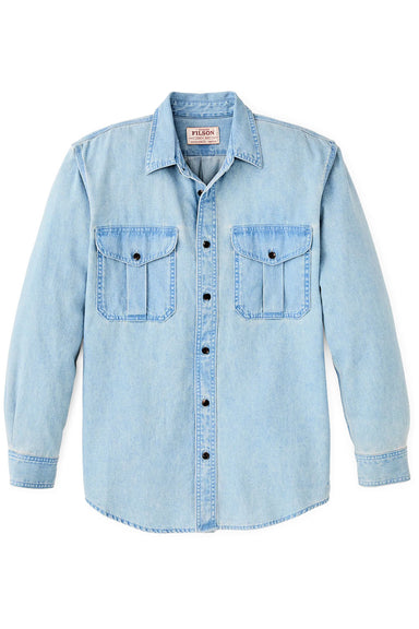 filson denim guide shirt light indigo flatlay