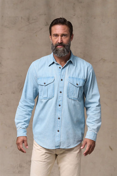 filson denim guide shirt light indigo front