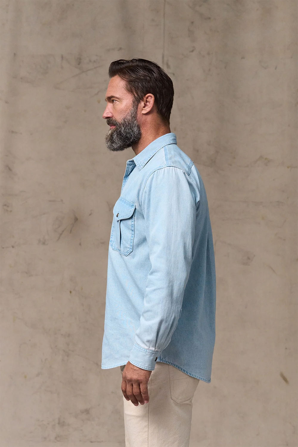 filson denim guide shirt light indigo side