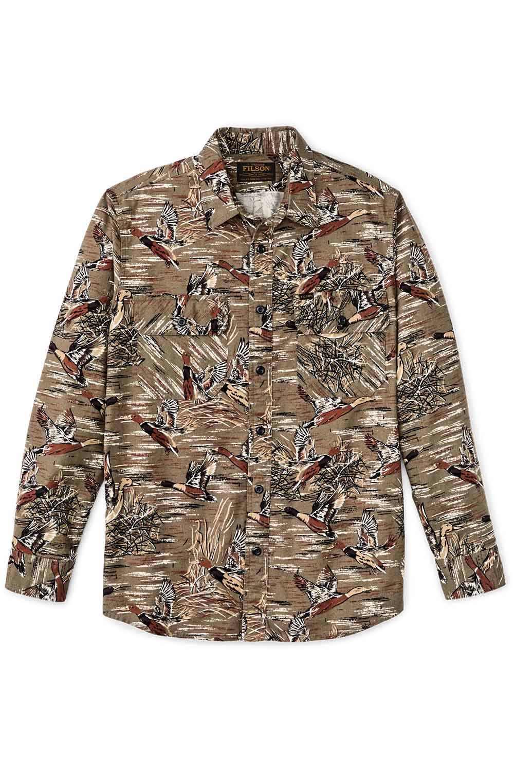 filson field flannel brown marsh mallards front
