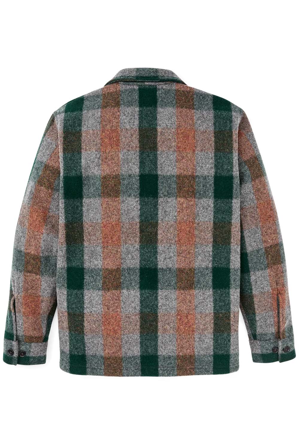 filson mackinaw wool jac shirt green orange gray plaid back