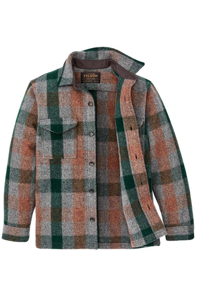 filson mackinaw wool jac shirt green orange gray plaid inside