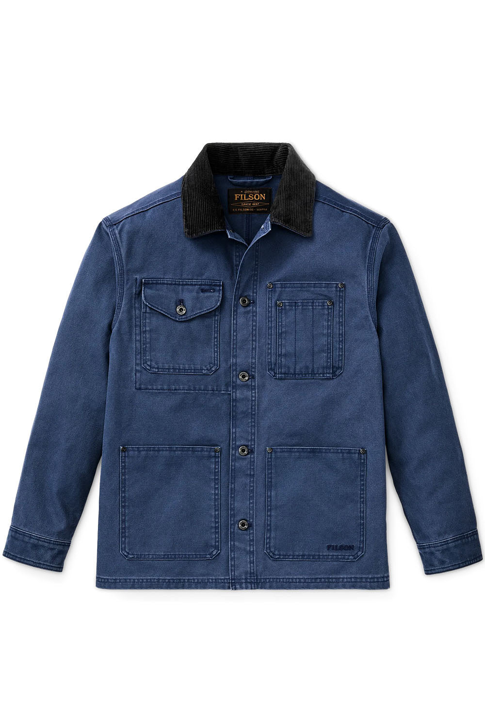 filson rustic canvas barn coat indigo front