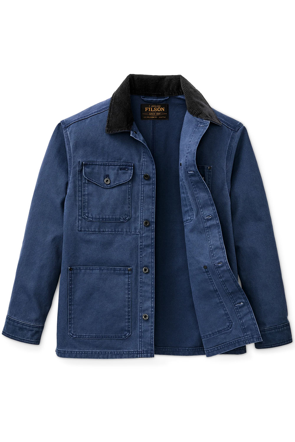 filson rustic canvas barn coat indigo inside