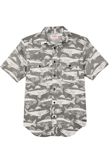filson twin lakes sport shirt beluga bold fish print flatlay