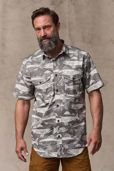 filson twin lakes sport shirt beluga bold fish print front