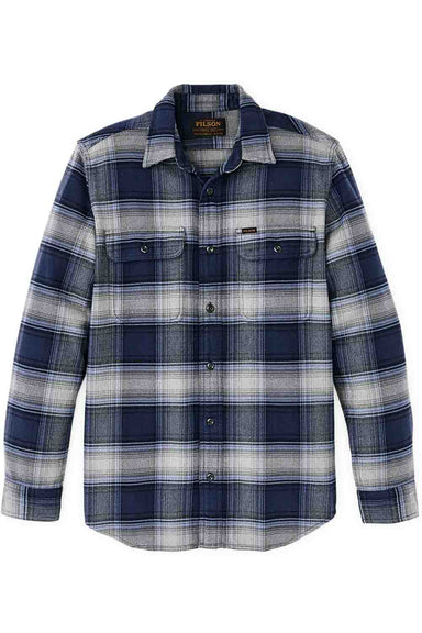 filson vintage flannel workshirt light blue navy plaid front