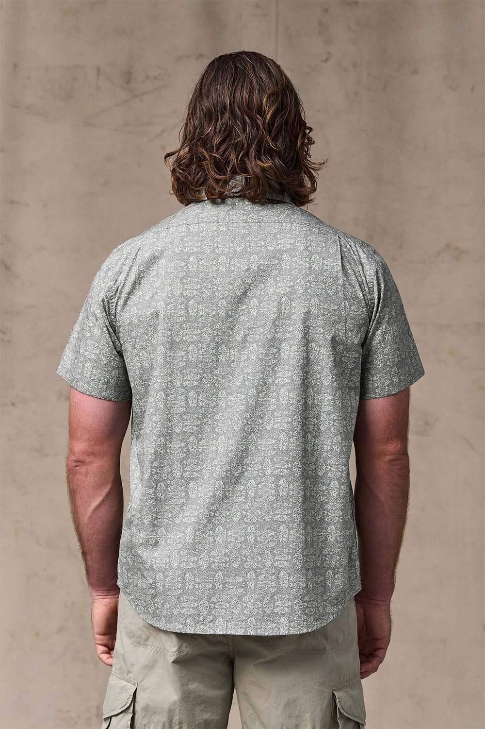 filson washed ss feather cloth shirt khaki print back