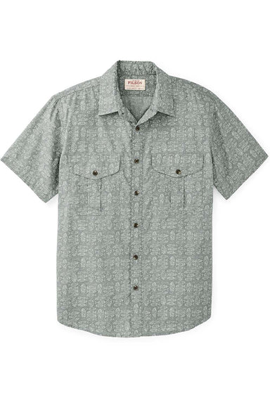 filson washed ss feather cloth shirt khaki print flatlay