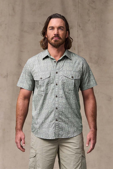 filson washed ss feather cloth shirt khaki print front