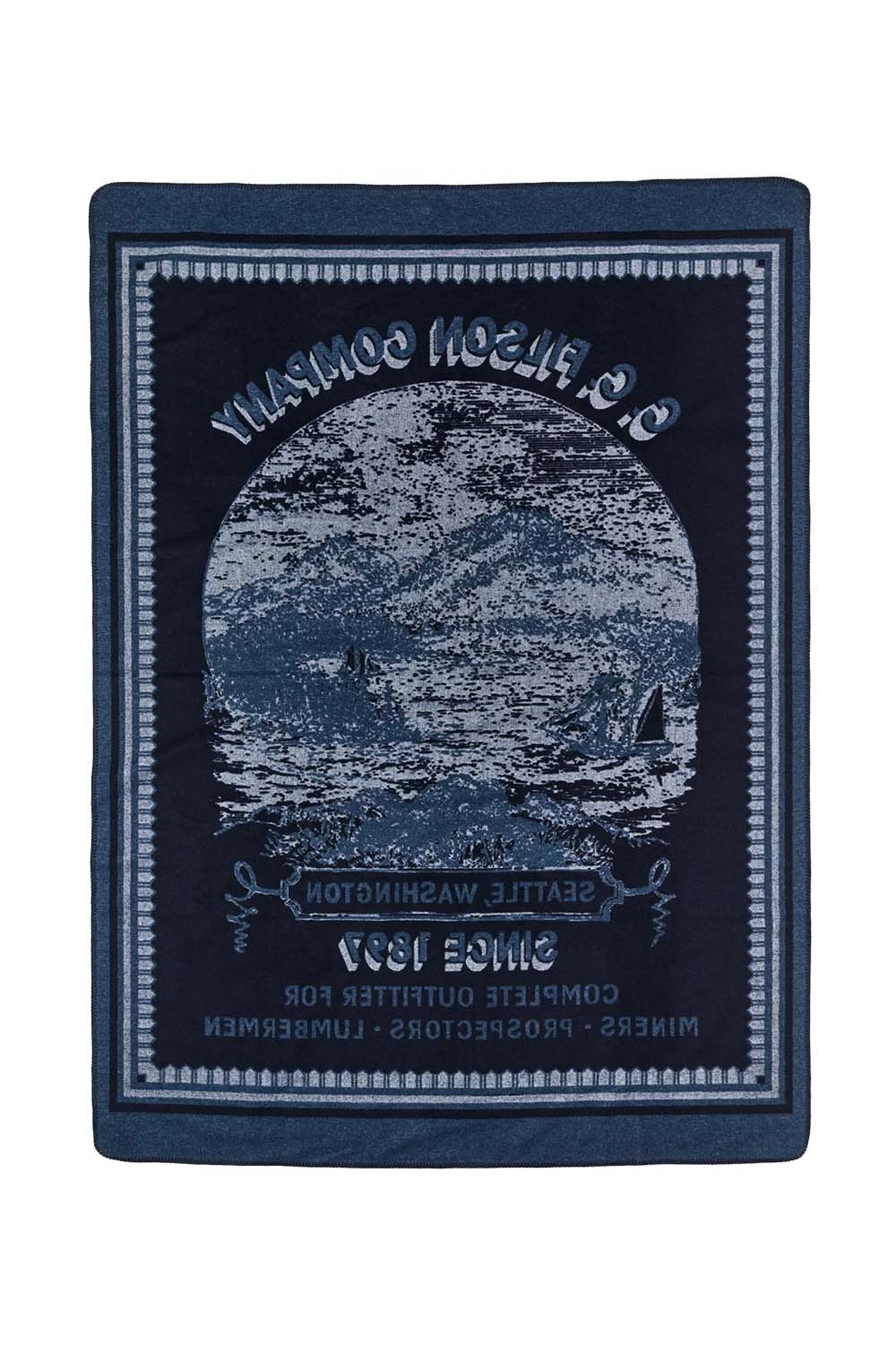 filson wool-blend blanket navy mountain sea back