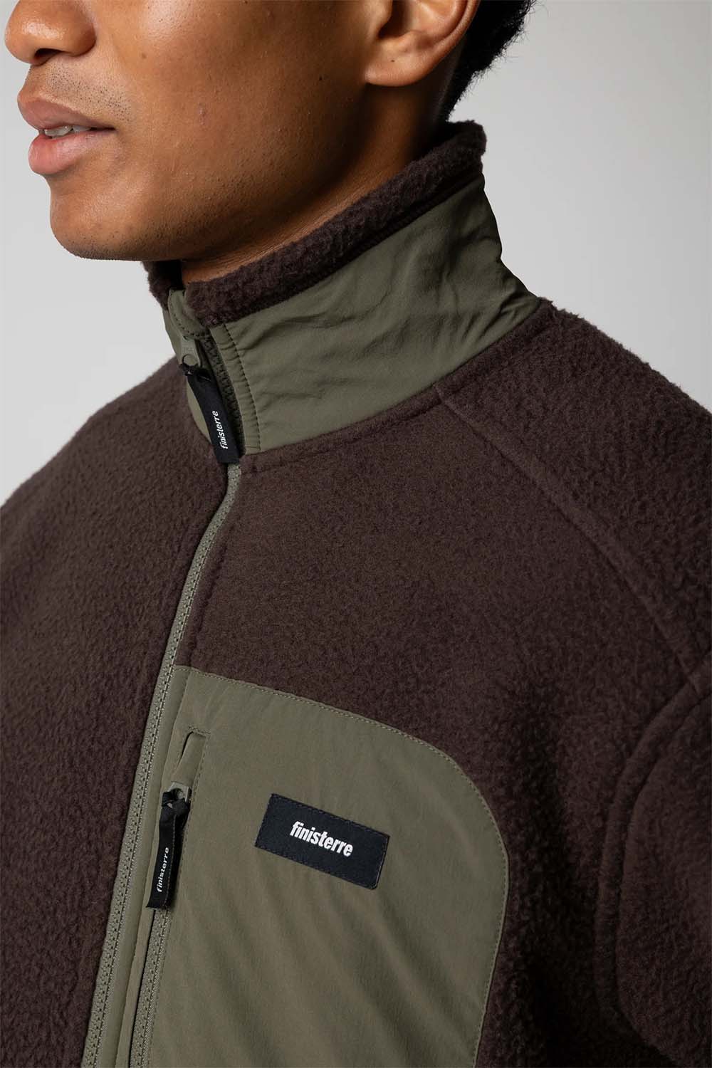 finisterre bolster fleece full zip burnt umber olive detail