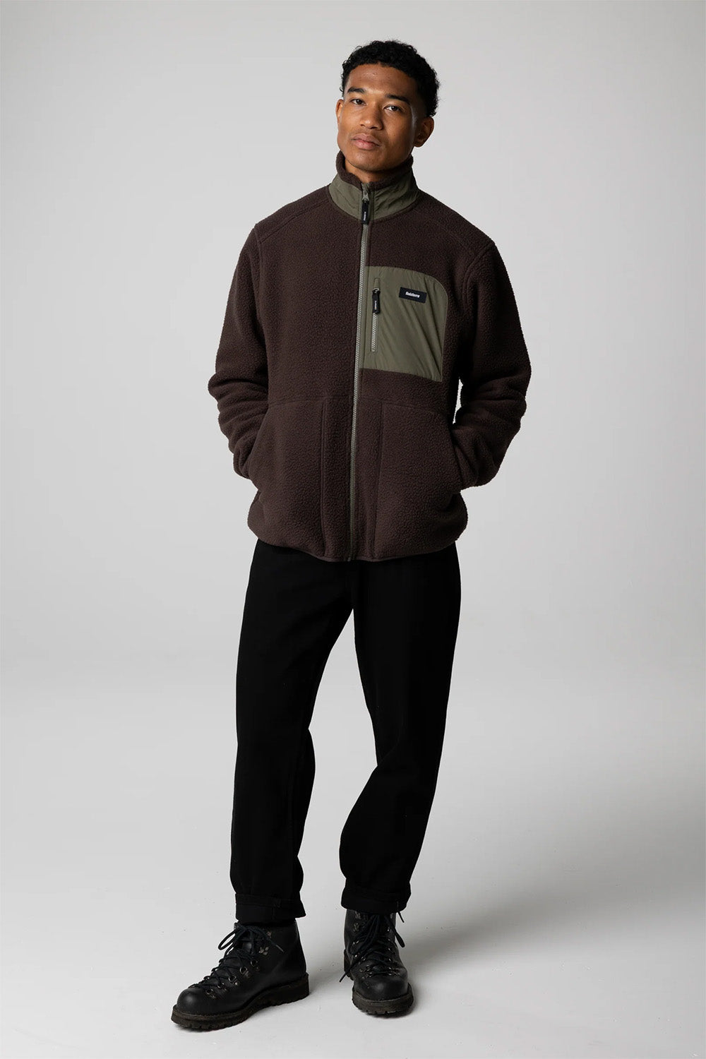 finisterre bolster fleece full zip burnt umber olive front