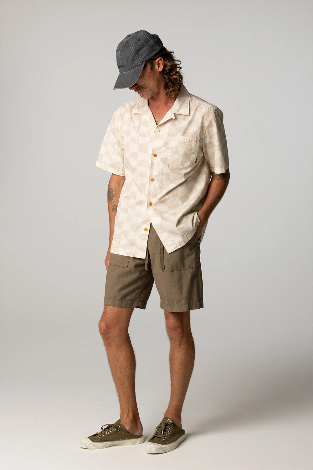 finisterre dylan printed ss painted check ecru front