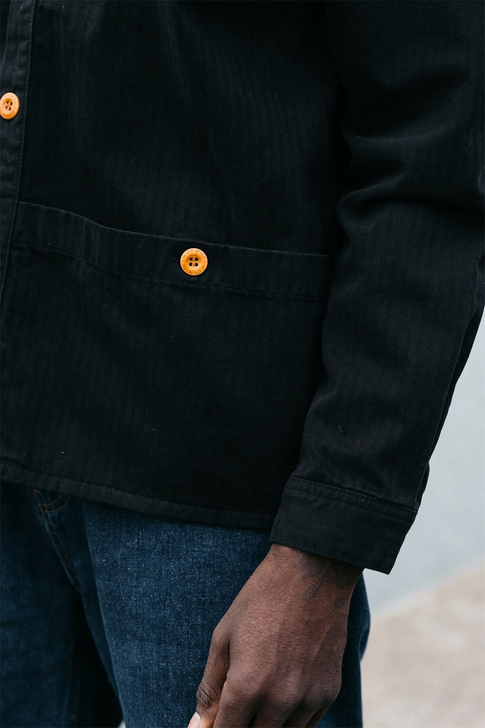 finisterre tonkin work shirt washed black detail