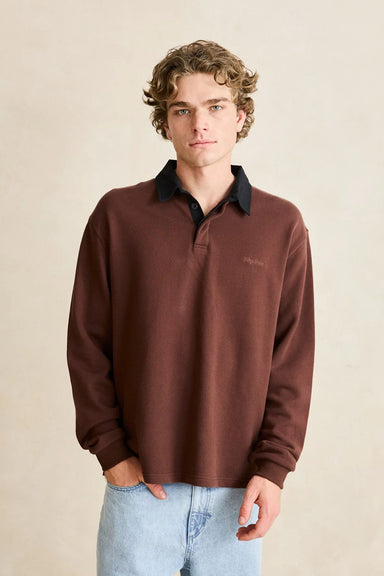 Rhythm Koa Rugby Polo in Chocolate — Front view