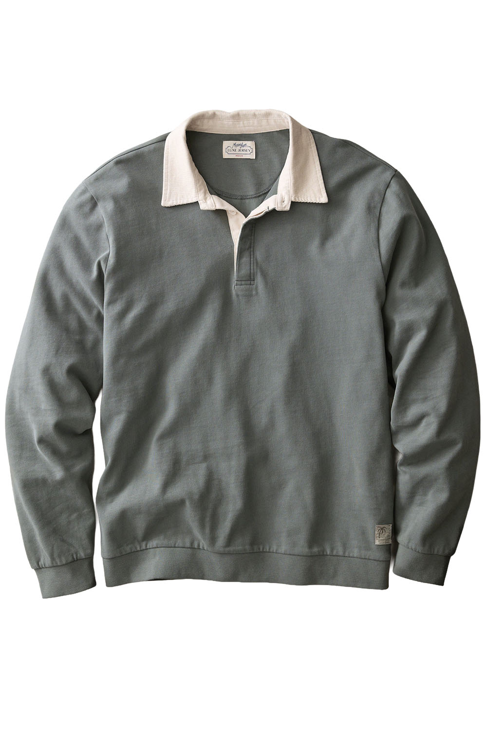 Marine Layer Sueded Rugby Polo in Balsam Green — Flatlay view