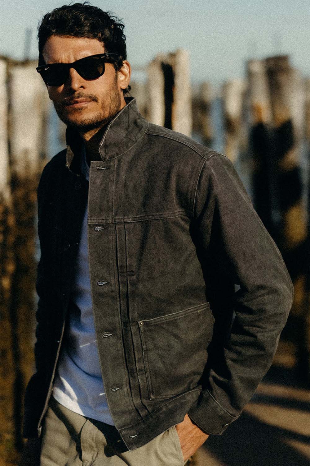 Taylor Stitch THE RYDER JACKET Coal Chipped Canvas Front