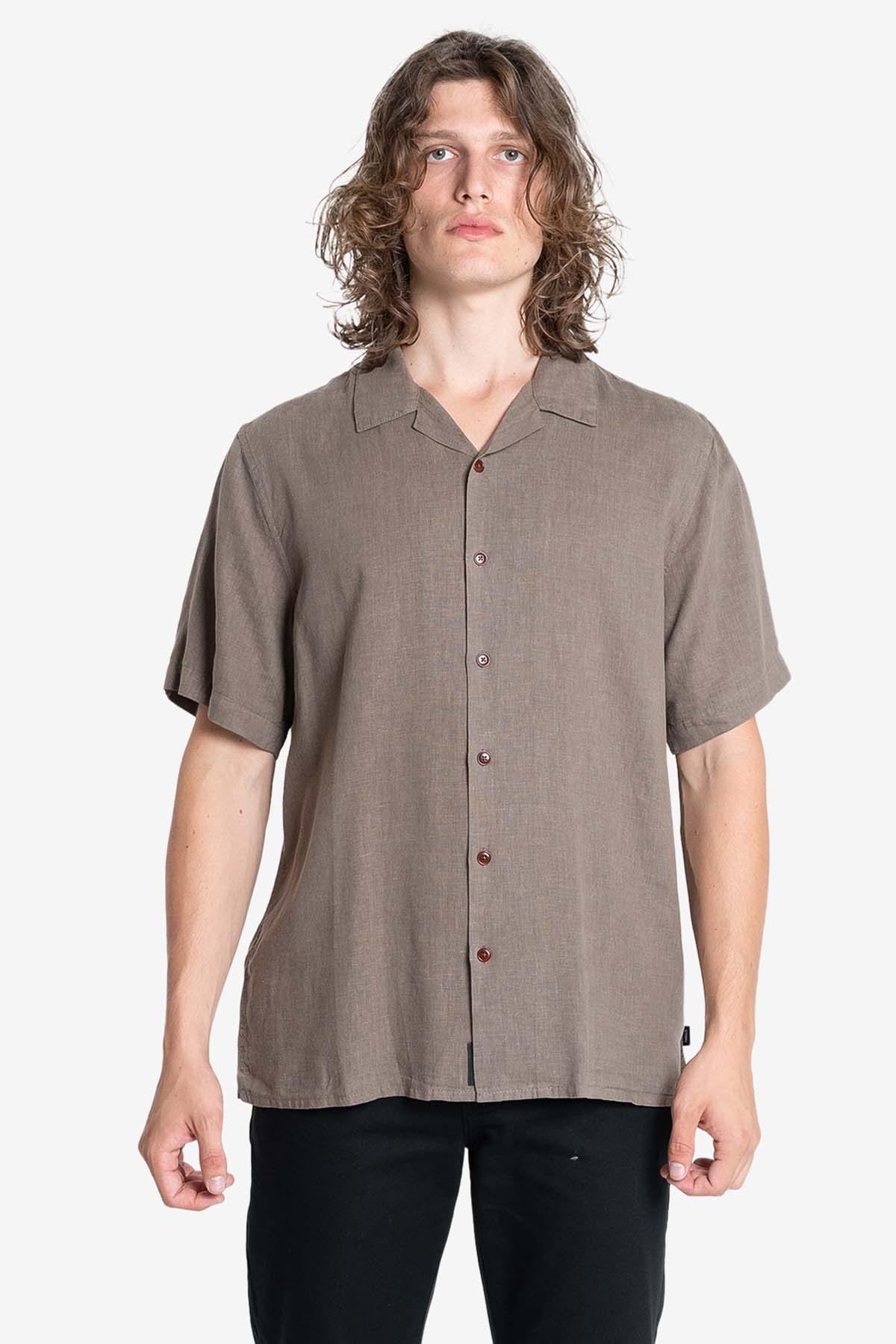 Thrills - Hemp Minimal Thrills Bowling Shirt - Light Canteen - Front