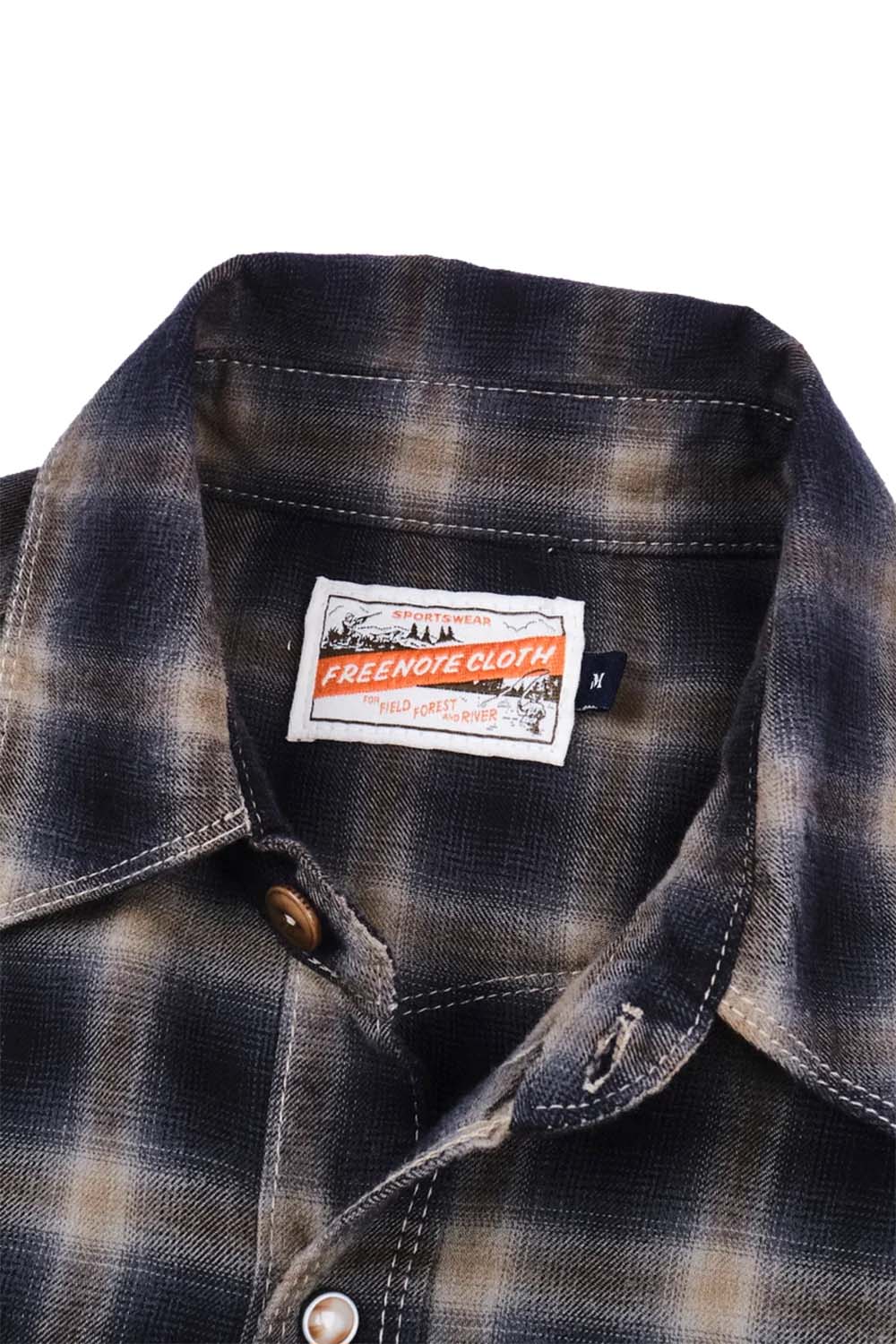 Freenote Cloth - Bodie - Navy Shadow Plaid - Detail Collar