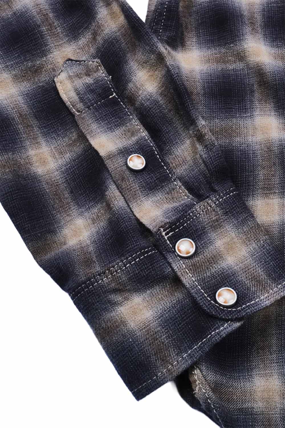Freenote Cloth - Bodie - Navy Shadow Plaid - Detail Cuff