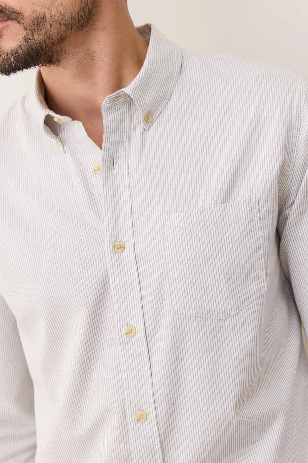 Marine Layer - CALIFORNIA OXFORD SHIRT - Grey/White Stripe - Detail
