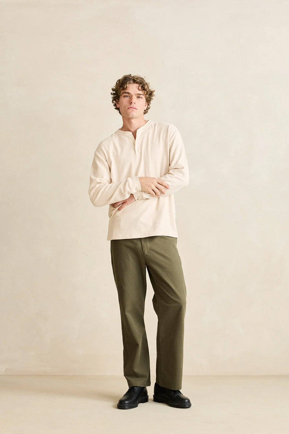 Rhythm Vintage Jersey Henley in Natural — Lifestyle view