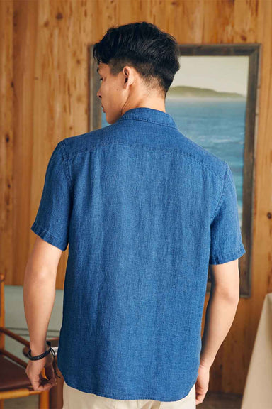 Faherty - Palma SS Linen Shirt - Indigo Basketweave - Back