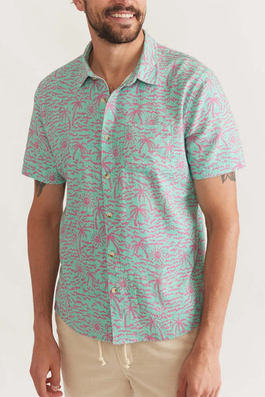 Marine Layer - Stretch Selvage Shirt - Teal Palm - Front