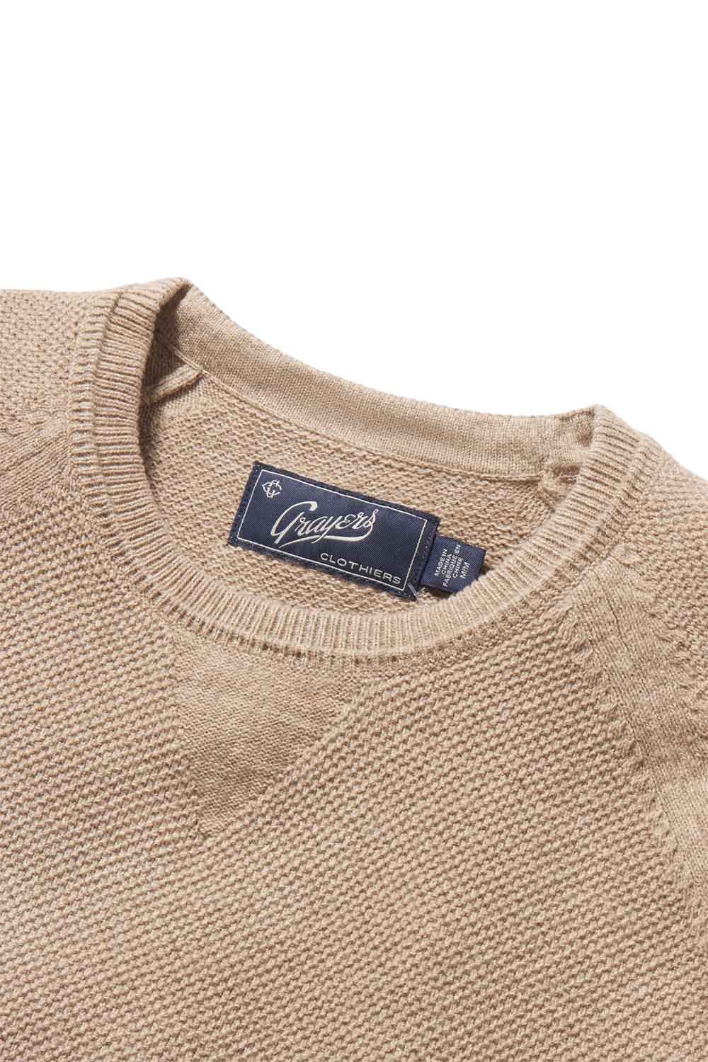 Grayers - Ernest Cashmere Crew - Oatmeal - Detail Collar