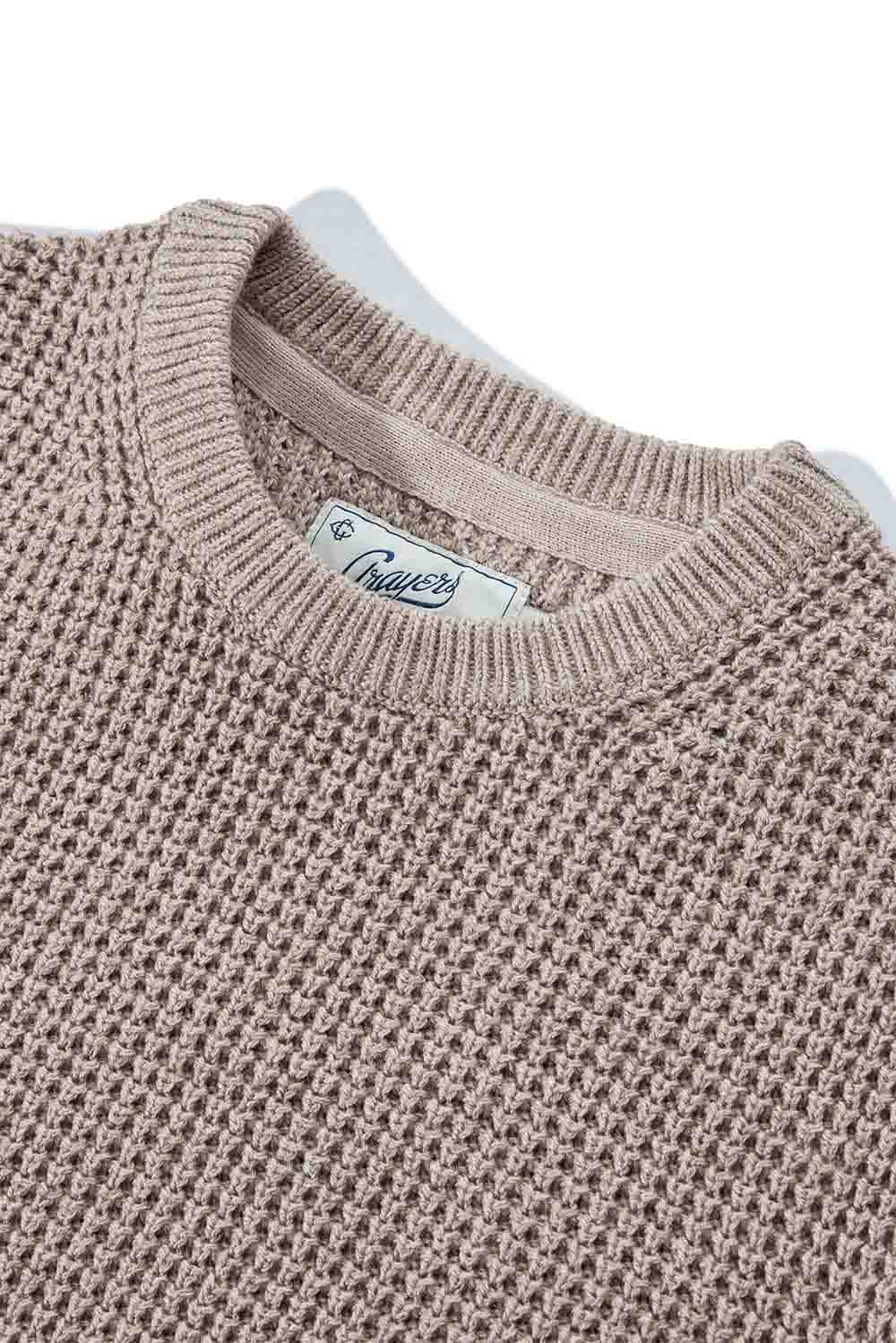 grayers guernsey waffle crew oatmeal detail
