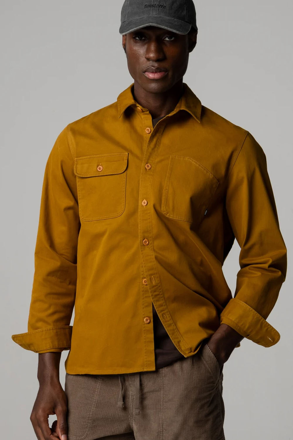 Finisterre - Eddystone Shirt - Burnt Ochre - Model Front