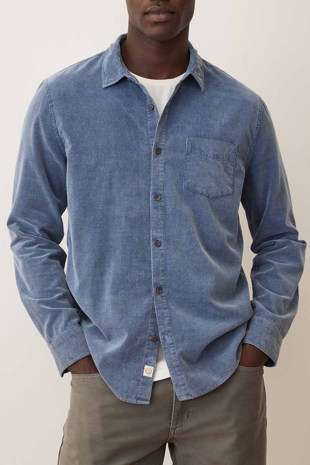 Marine Layer Lightweight Corduroy Shirt in Indigo — Front view