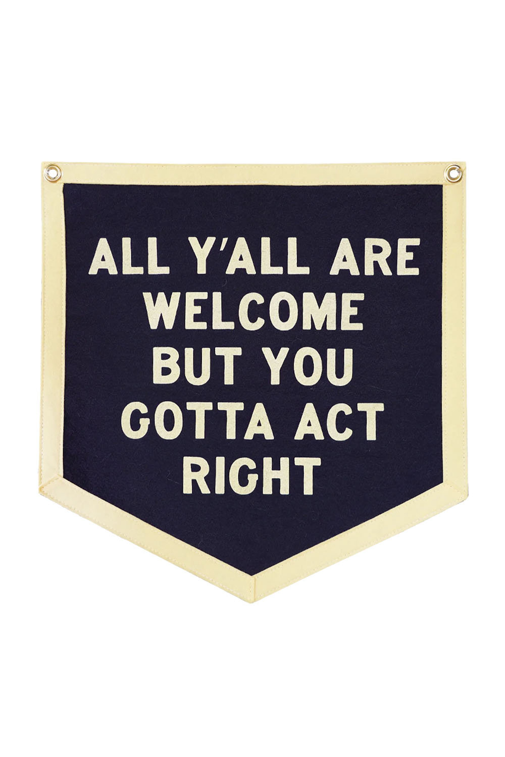 Oxford Pennant All Y'all Are Welcome Camp Flag in Navy — Front view