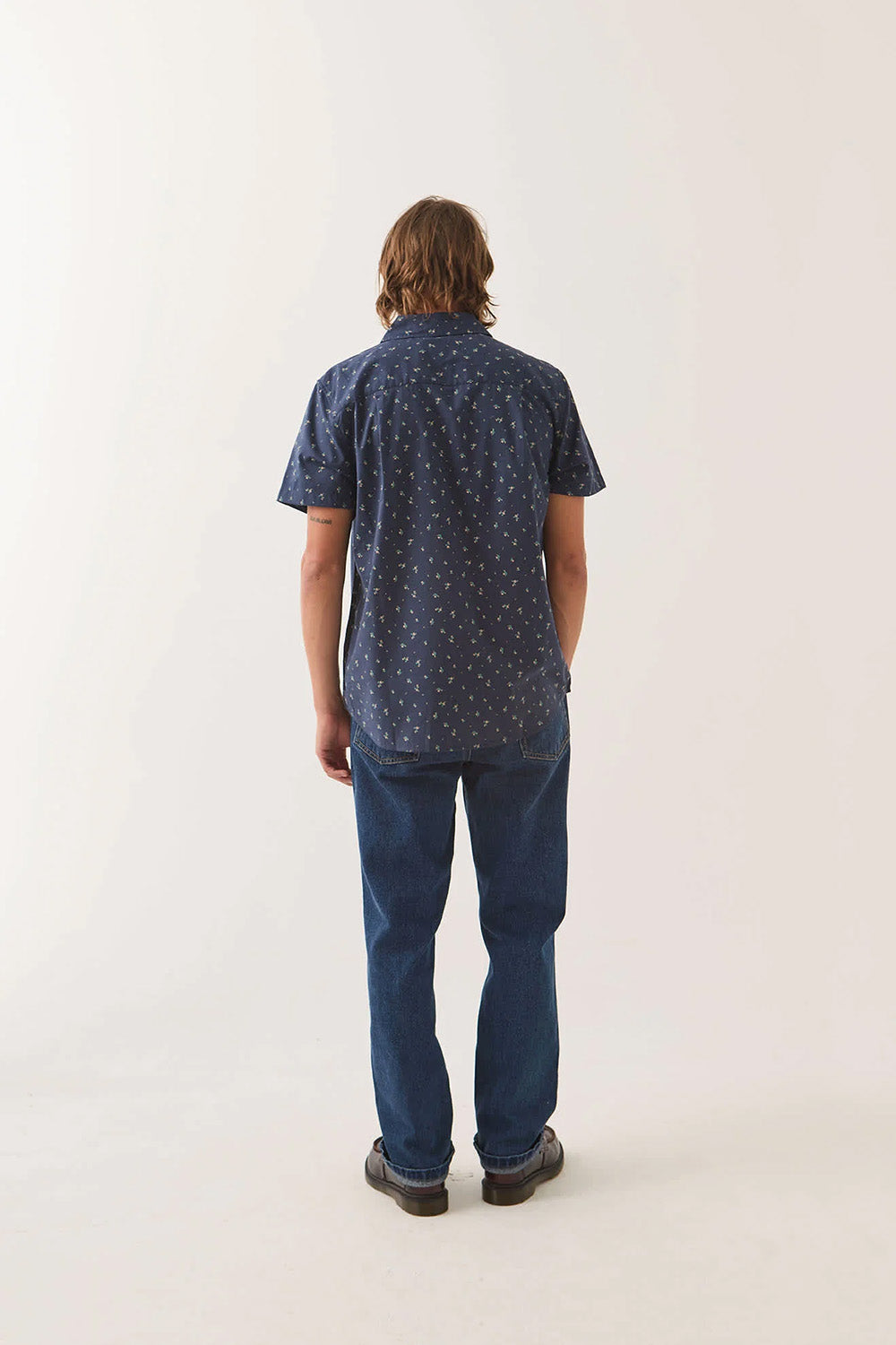 Brixton Charter Print Short Sleeve in Washed Navy Micro Floral — Back view