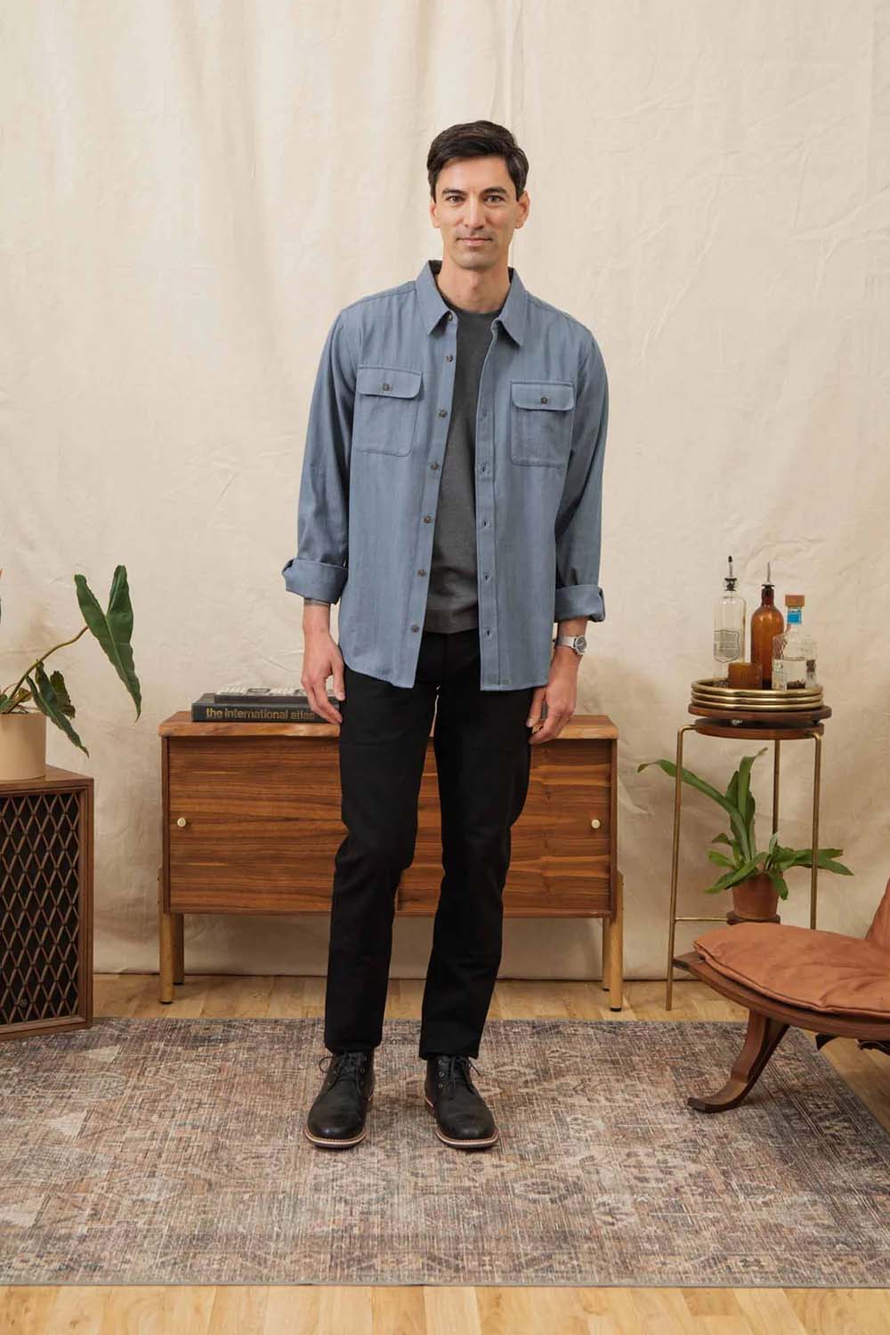 Bridge & Burn Bedford Shirt Denim Herringbone