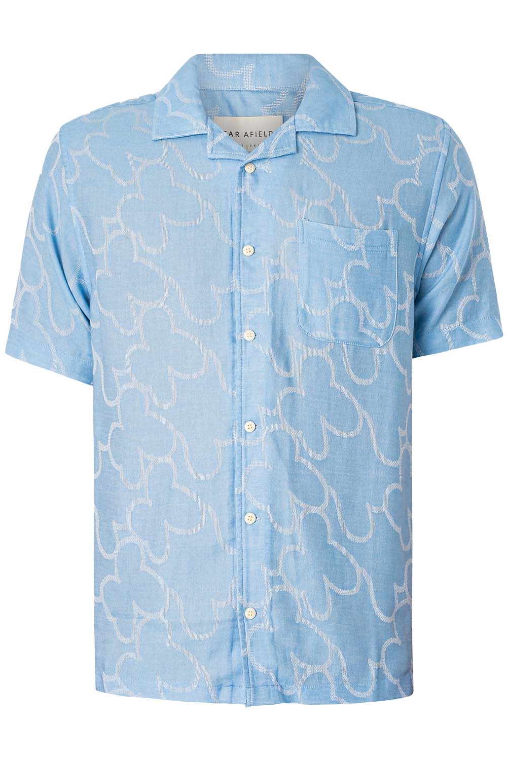 Far Afield - Stachio SS Shirt Floral Jacquard - Allure Blue - Flatlay